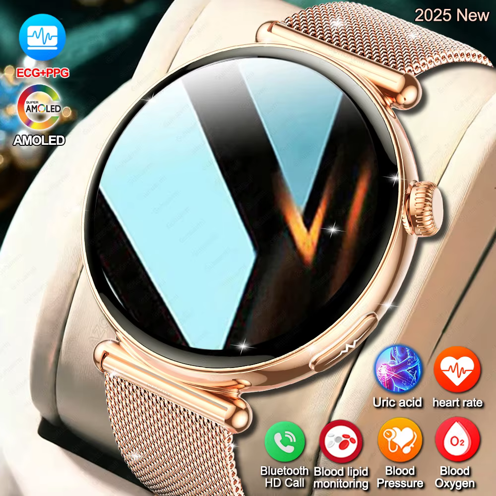 Femmes Smartwatch 1.32 pouces AMOLED écran appel ECG Sport montre pression artérielle Micro examen physique AI cadran