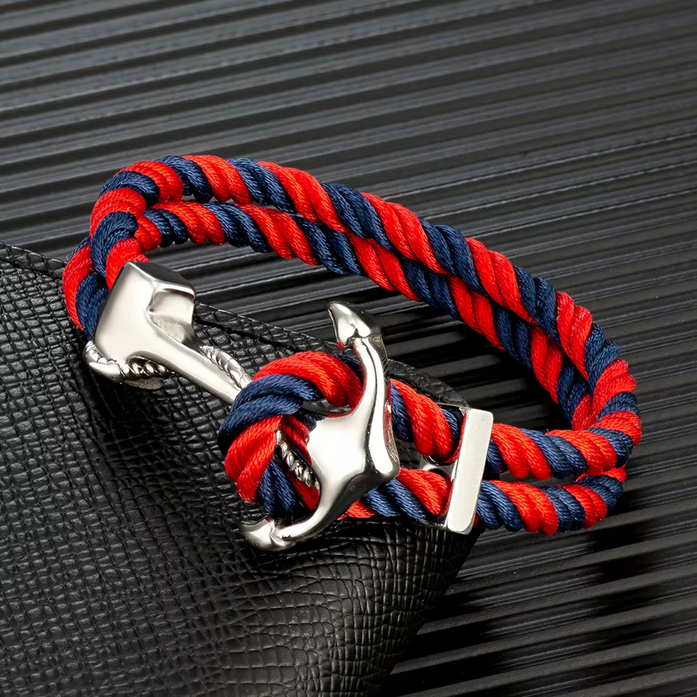 MKENDN – Bracelets d'ancre de Style marine pour hommes et femmes, Double brin, multicolore, corde de surfiste nautique, crochet de bateau en acier inoxydable