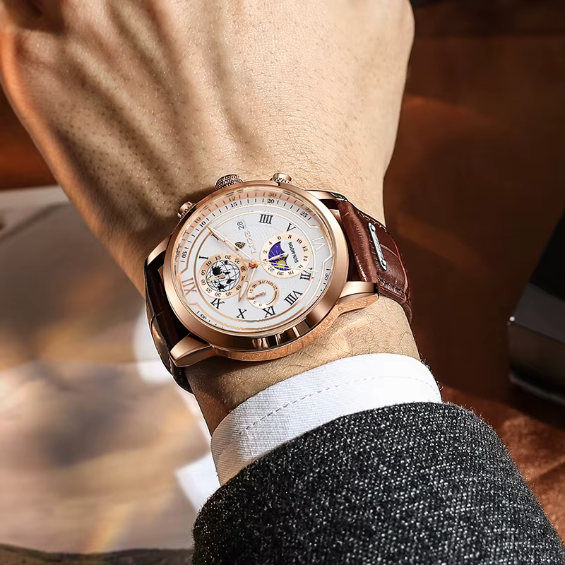 Nouvelles Montres Hommes 2026 LIGE Marque Haut de Gamme Cuir Chronographe Étanche Sport Automatique Date Quartz