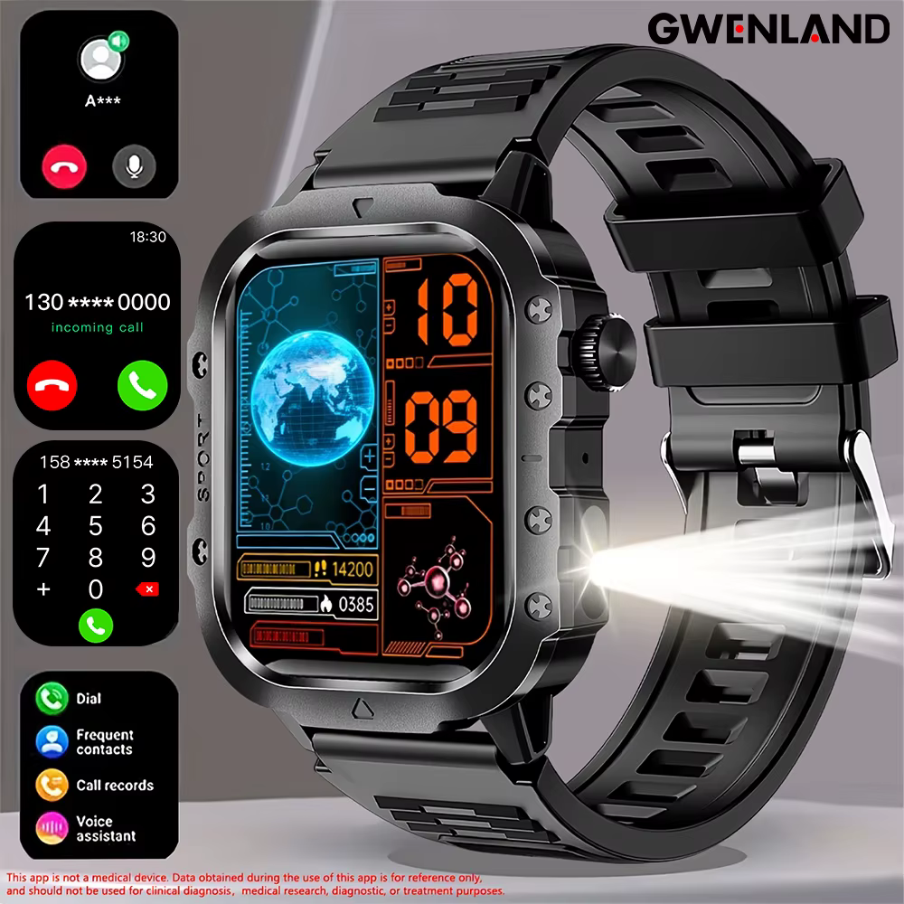 Montre connectée de 2, 01 pouces avec lampe torche LED