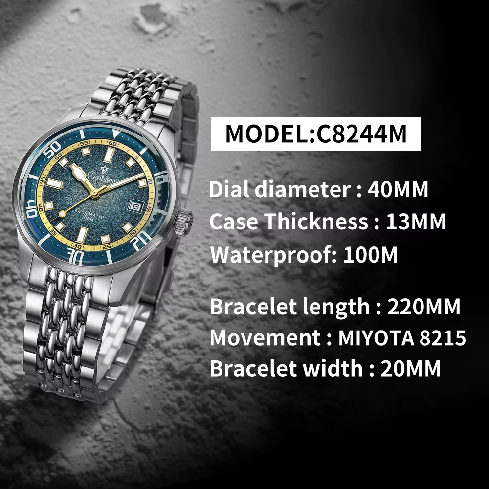 Cadisen 2026 Nouvelle Montre Mécanique pour Homme en Acier Inoxydable avec Mouvement 8215 Étanche 10 ATM Luminescente Marque de Luxe Haut de Gamme
