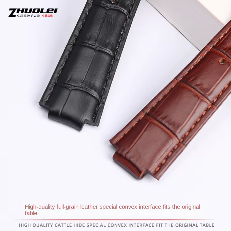 Bracelet de montre en cuir véritable pour homme et femme