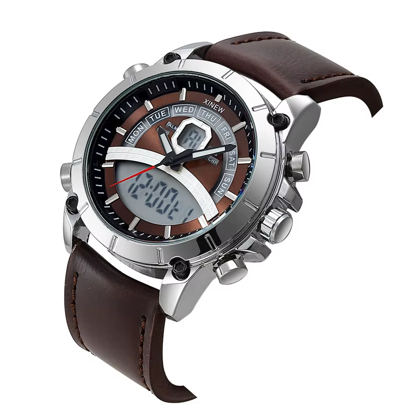 Hommes grande marque XINEW montres étudiants mode bracelet en cuir sport multi-fonction double temps chronographe montre Relogio Masculino