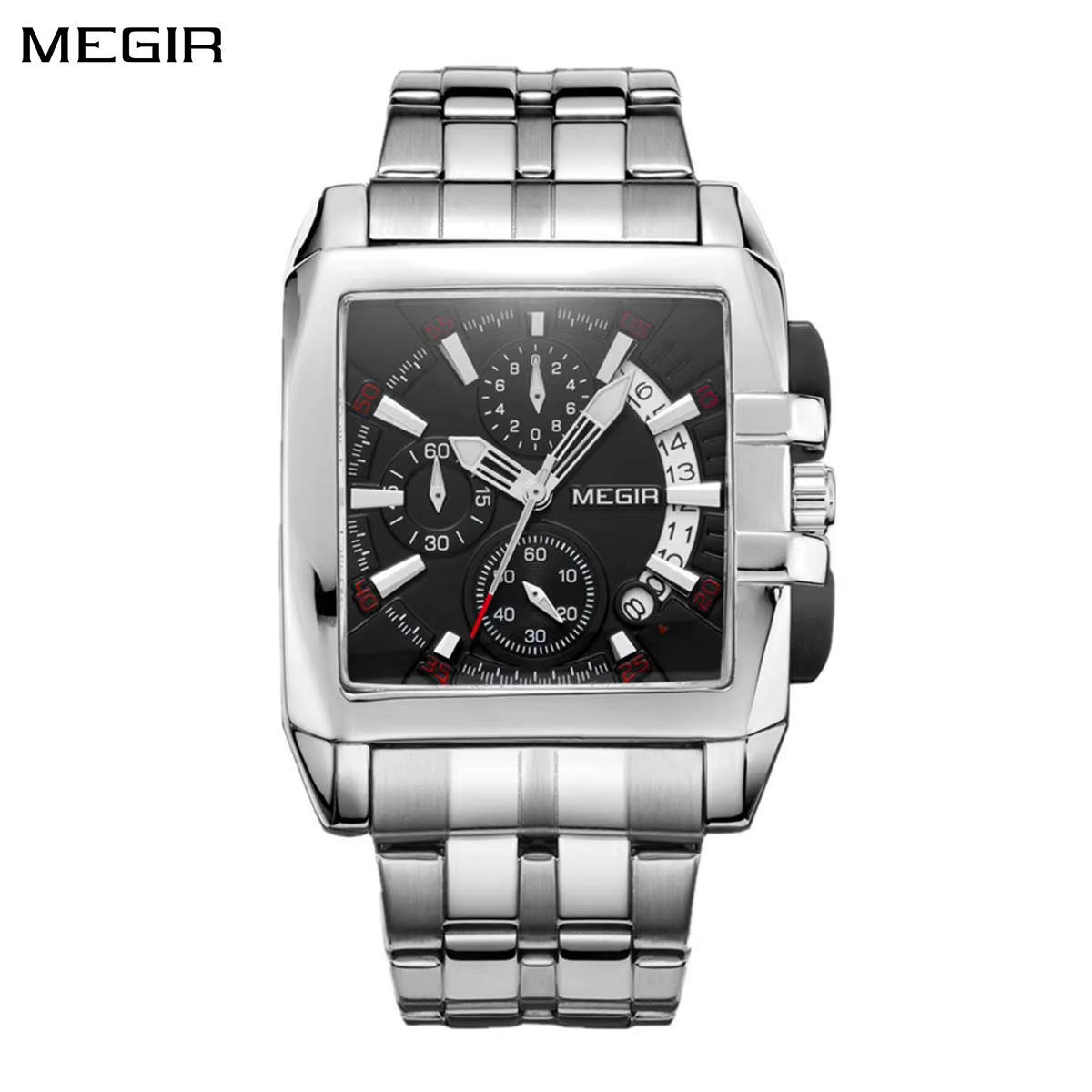 MEGIR Original luxe hommes montre en acier inoxydable