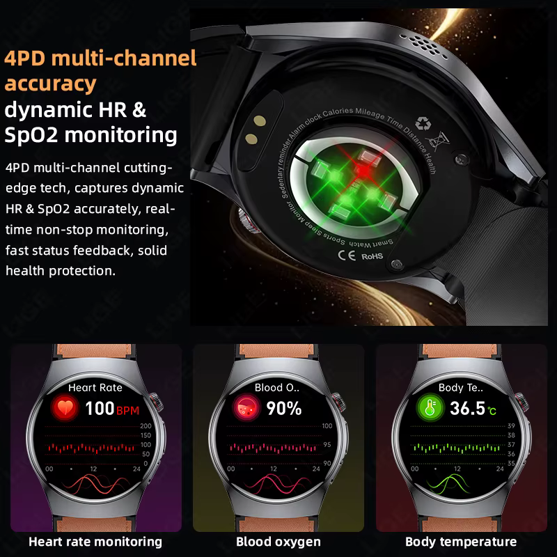 Montre connectée LIGE avec pompe à air et airbag pour la mesure de la pression artérielle, moniteur de santé multidimensionnel, examen physique microscopique, ECG+PPG