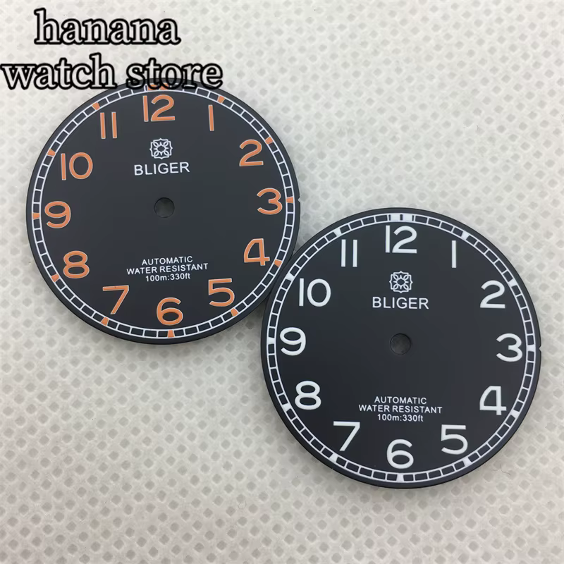 BLIGER 29mm cadran lumineux noir vert bleu avec NH34 NH35 NH36 ETA 2836 2824 Miyota 8205/8215/821A perle DG2813/3804 mouvement
