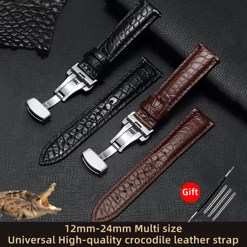Bracelet de montre peau de Crocodile 16mm 18mm 20mm 22mm 23mm 24mm hommes femmes noir marron