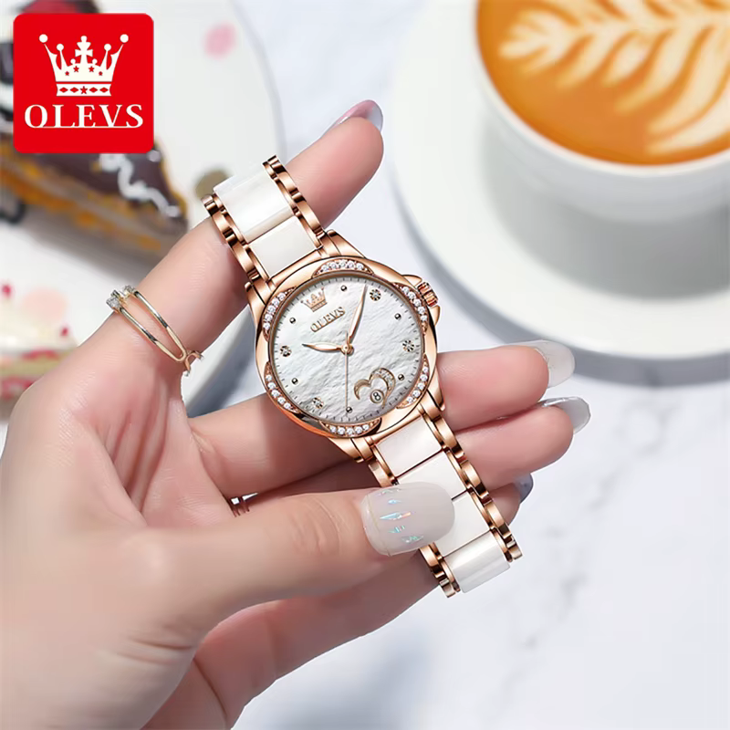 OLEVS Top marque de luxe en céramique montre mécanique pour les femmes mode diamant Bracelet et collier ensemble
