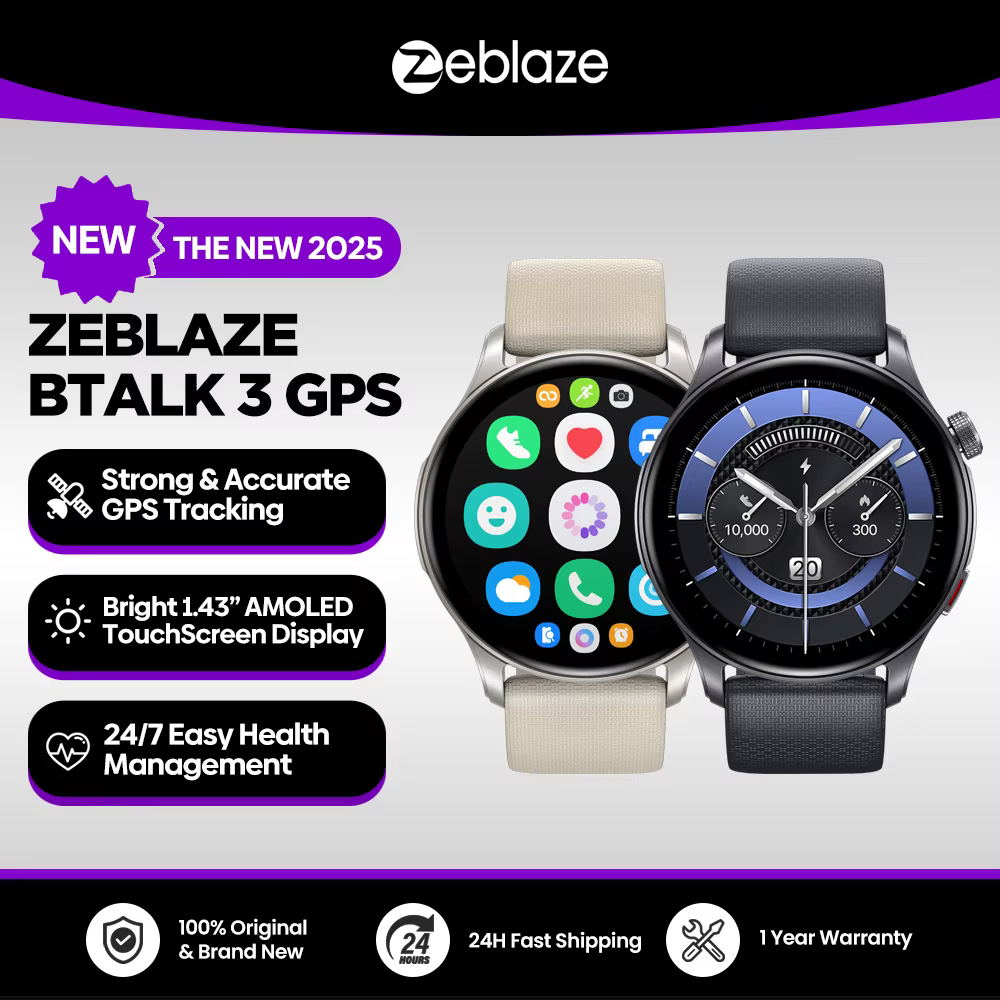 Nouveau Zeblaze Btalk 3 GPS Smartwatch 1.43 "AMOLED écran double sangle Bluetooth appel montre de sport fréquence cardiaque SpO2 suivi du stress