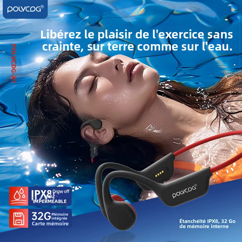 POLVCDG casque à Conduction osseuse IPX8 32GB Bluetooth 5.3