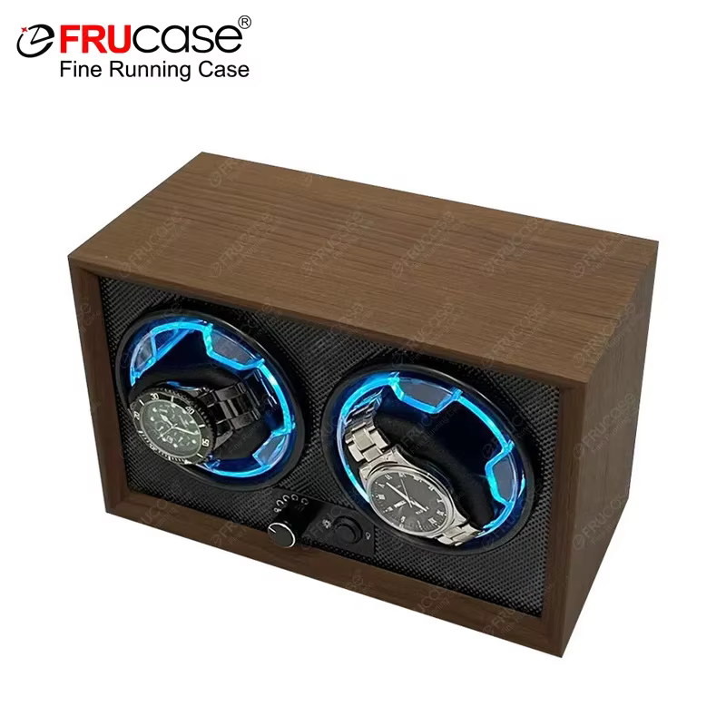FRUCASE remontoir de montre en bois pour montres automatiques 2 boîtes Rolex affichage de bijoux collecteur de stockage avec lumière