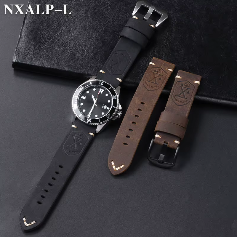 Bracelet de montre en cuir de vache première couche fait à la main