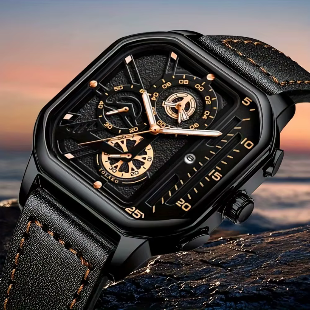 Montre carrée de luxe à grand cadran pour hommes