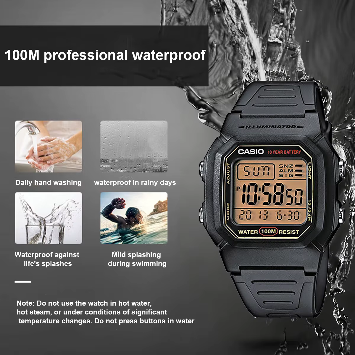 Casio W800HG | Montre numérique pour homme | Résistance à l'eau de 100 mètres | Chronomètre 100 secondes | Calendrier