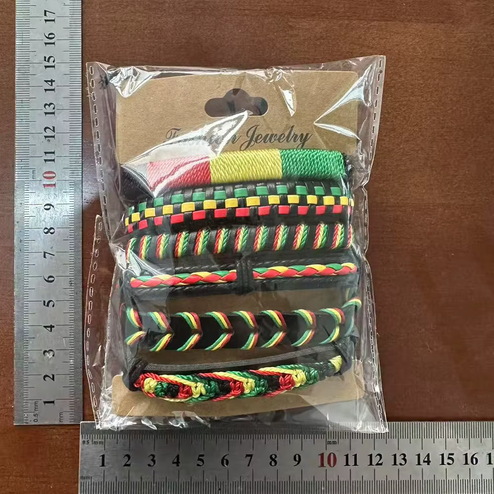 Bracelet personnalisé de style bohème, rouge, jaune, vert, tissé à la mode, multicouche, six pièces, pour hommes, collocation gratuite