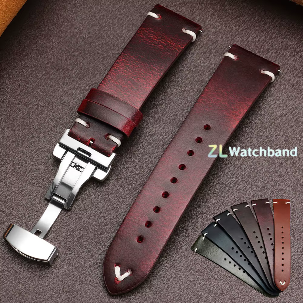 Bracelet de montre vintage en cuir de vachette huilé pour Seiko