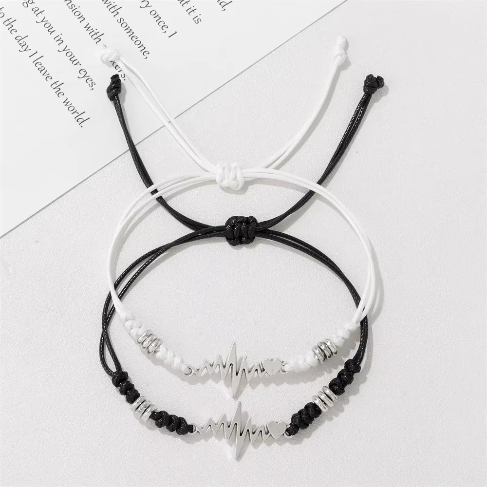 Bracelet de bénédiction croisé fait à la main pour femmes et hommes, ULde chaîne de rette noire et blanche, ULd'avertissement, bracelets de couple, bracelet réglable, cadeaux, ensemble de 2 pièces