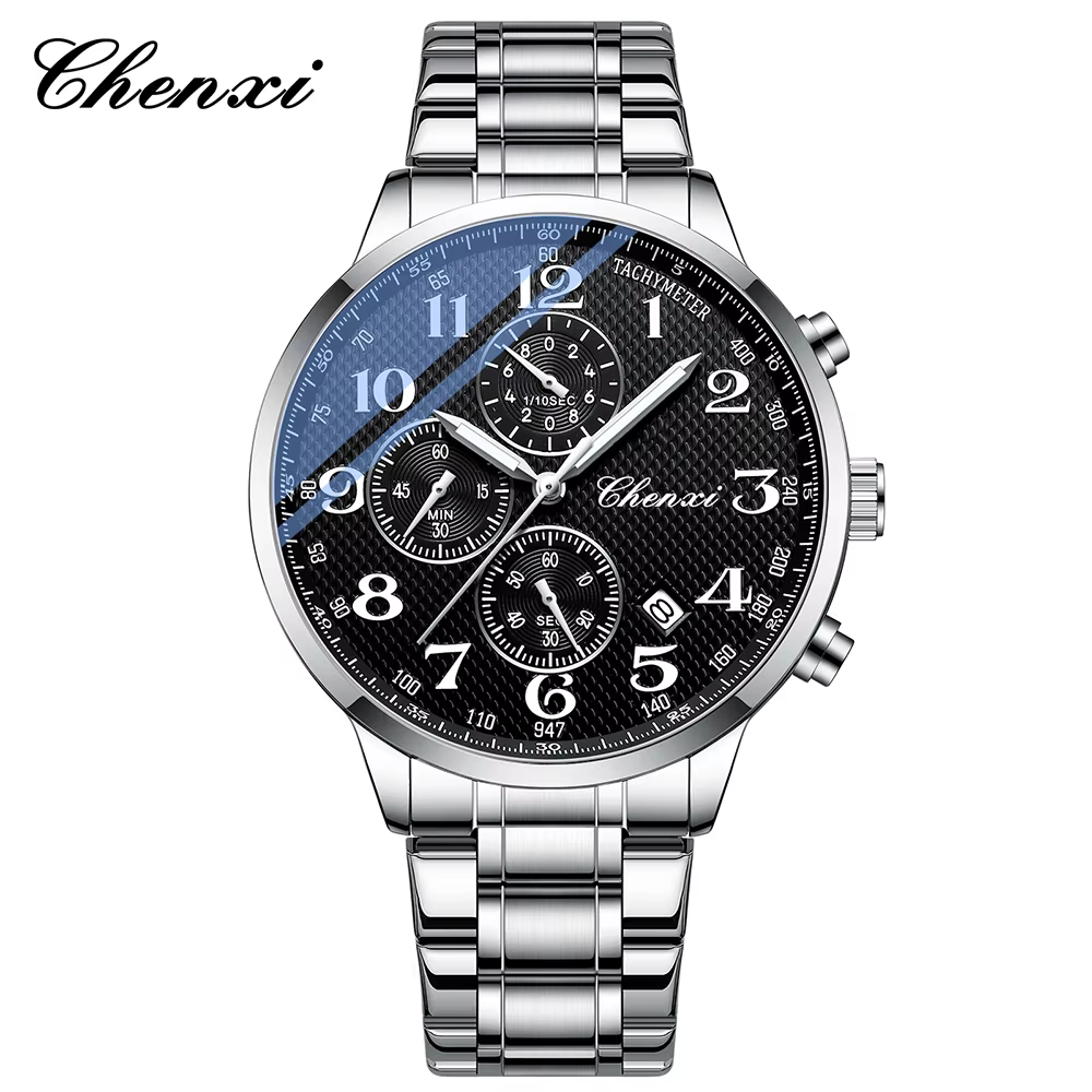 CHENXI montres pour hommes multi-fonctionnel Quartz homme montre calendrier lumineux chronographe