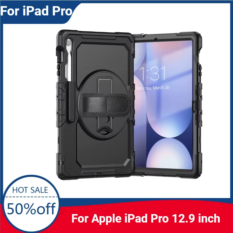Étui à dragonne pour tablette Apple iPad Pro 12.9 pouces 2018 2018 2022 2021, housse de support robuste, étui blindé antichoc