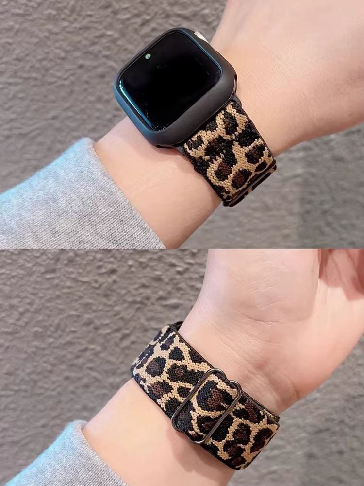 Bracelet en Nylon élastique léopard pour femmes, pour Apple Watch Ultra 2, 49mm, 41mm, 45mm, 42mm, 46mm, 44mm, iWatch série 10 9 se 7 3 8 5 4