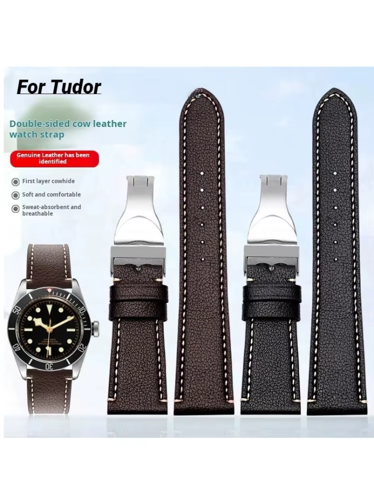 Bracelet de montre en cuir marron foncé pour homme