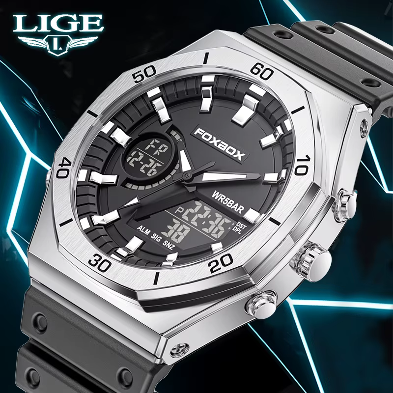 LIGE montre militaire Casio double affichage numérique sport