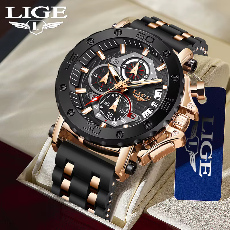 LIGE 2025 nouvelle entreprise Silicone hommes montres haut de gamme montre à Quartz de luxe