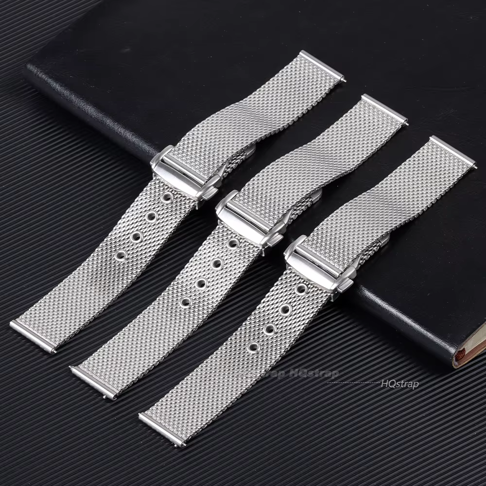 Bracelet de montre milanais en maille pour Omega Seamaster 007, métal et acier inoxydable avec fermoir pliant, 20mm 22mm, Bracelet de montre à dégagement rapide