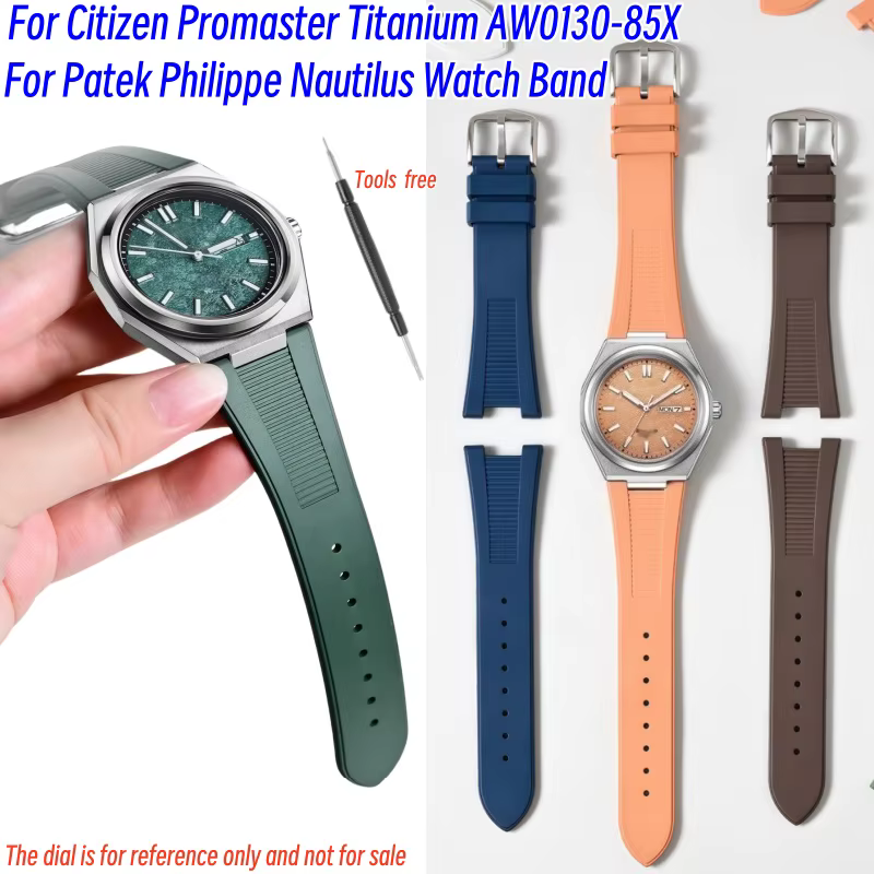 Bracelet en caoutchouc fluoré adapté à la montre Citizen Promaster Titanium AW0130-85X Patek Philippe Nautilus avec fermoir en acier inoxydable