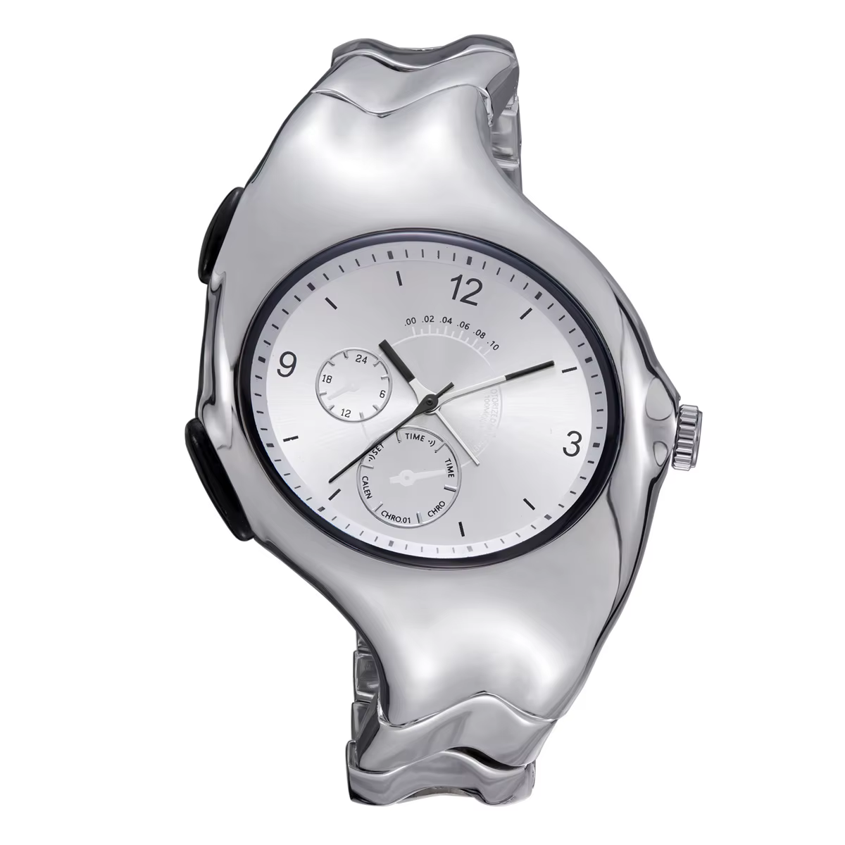 Montre OULM NEW Alien Retro Twisted Case Y2k Quartz pour homme, cadran argenté ovale, design unique et spécial, acier.