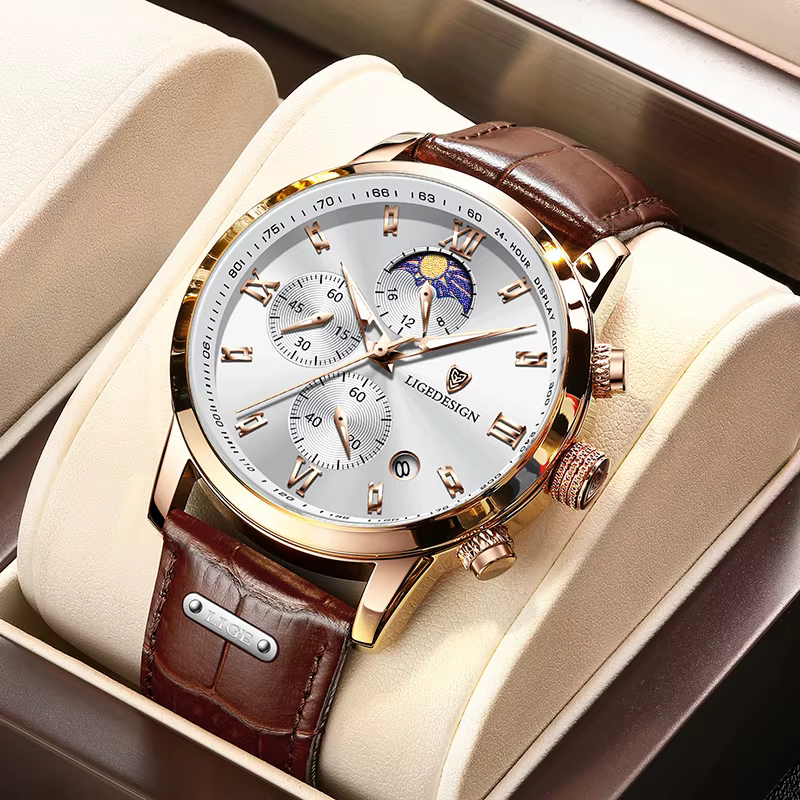 Montre-bracelet de sport en cuir étanche pour homme