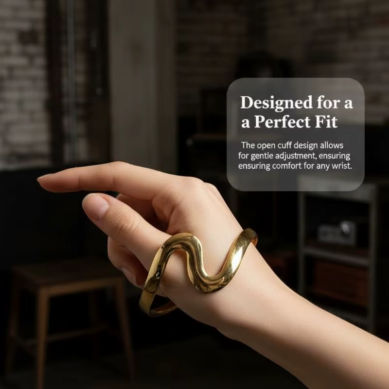Bracelet ouvert pour femme, forme vague, minimaliste, moderne, élégant, parfait pour les festivals et les événements