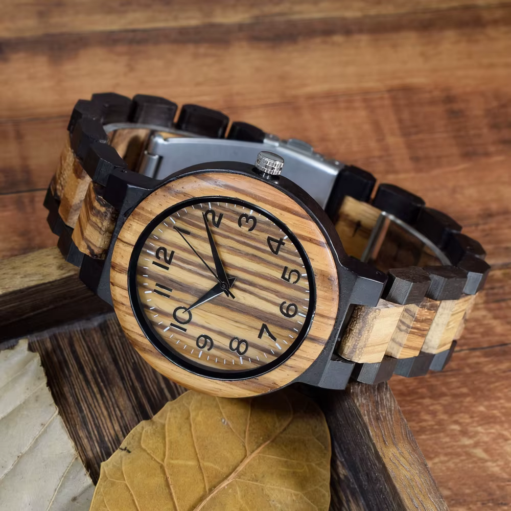 Montre rétro entièrement en bois pour homme