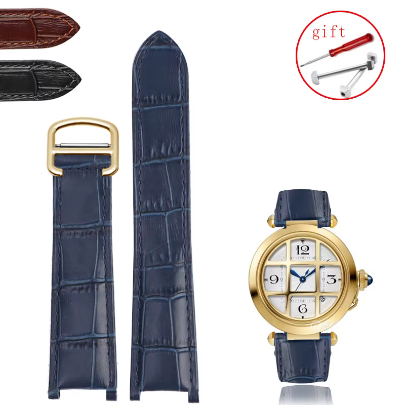 Bracelet de montre pliable en cuir véritable pour homme et femme
