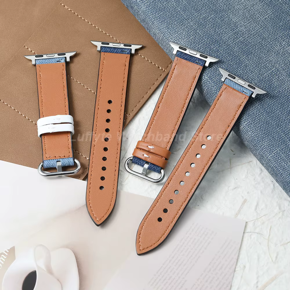 Bracelet de montre pour femme en denim et cuir pour Apple Watch Ultra 11 10 9 8 7 6 5 4 pour IWatch 38mm 41mm 42mm 45mm 46mm 49mm