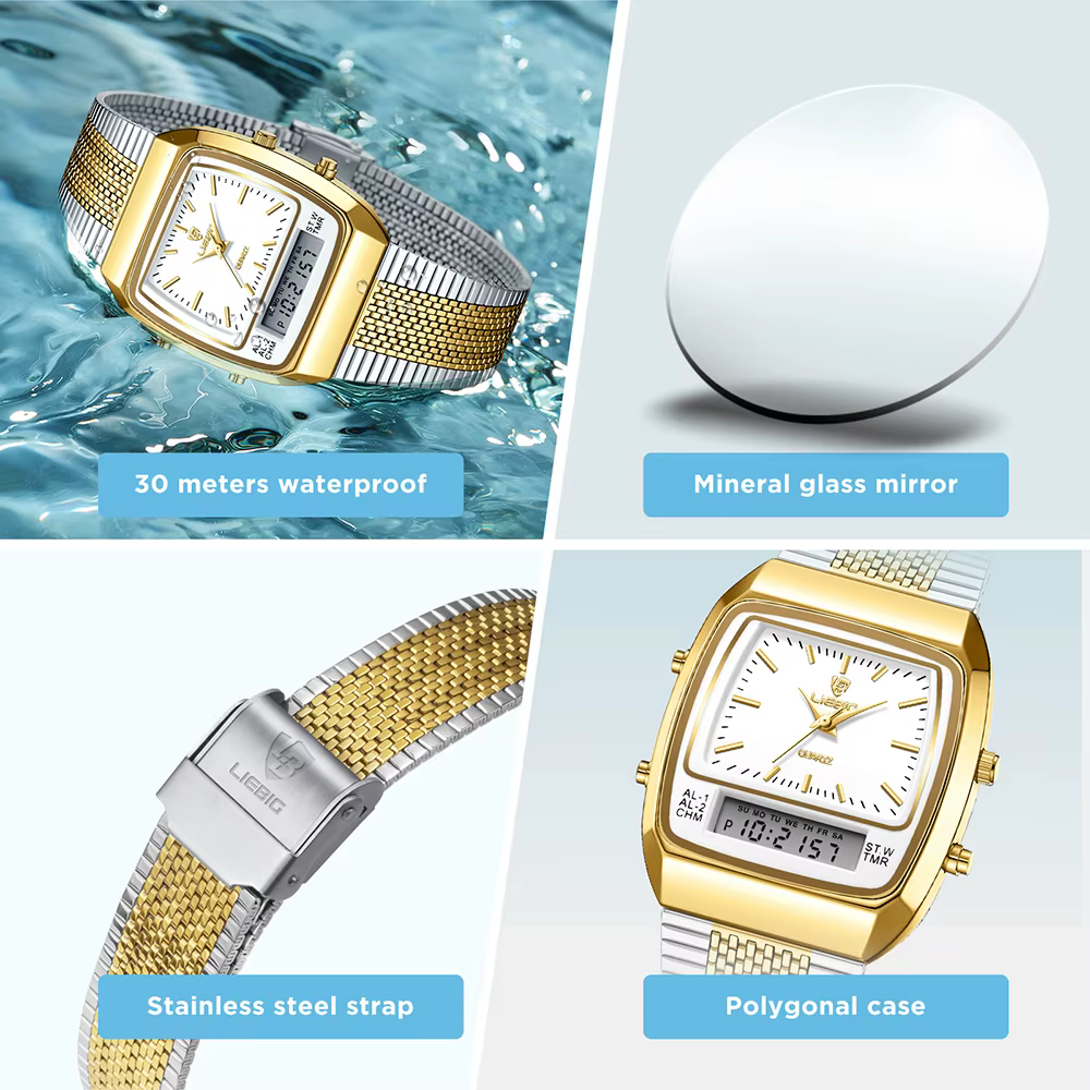 LIEBIG montres à Quartz numériques en plein air pour hommes femmes mode décontracté double affichage temps sport