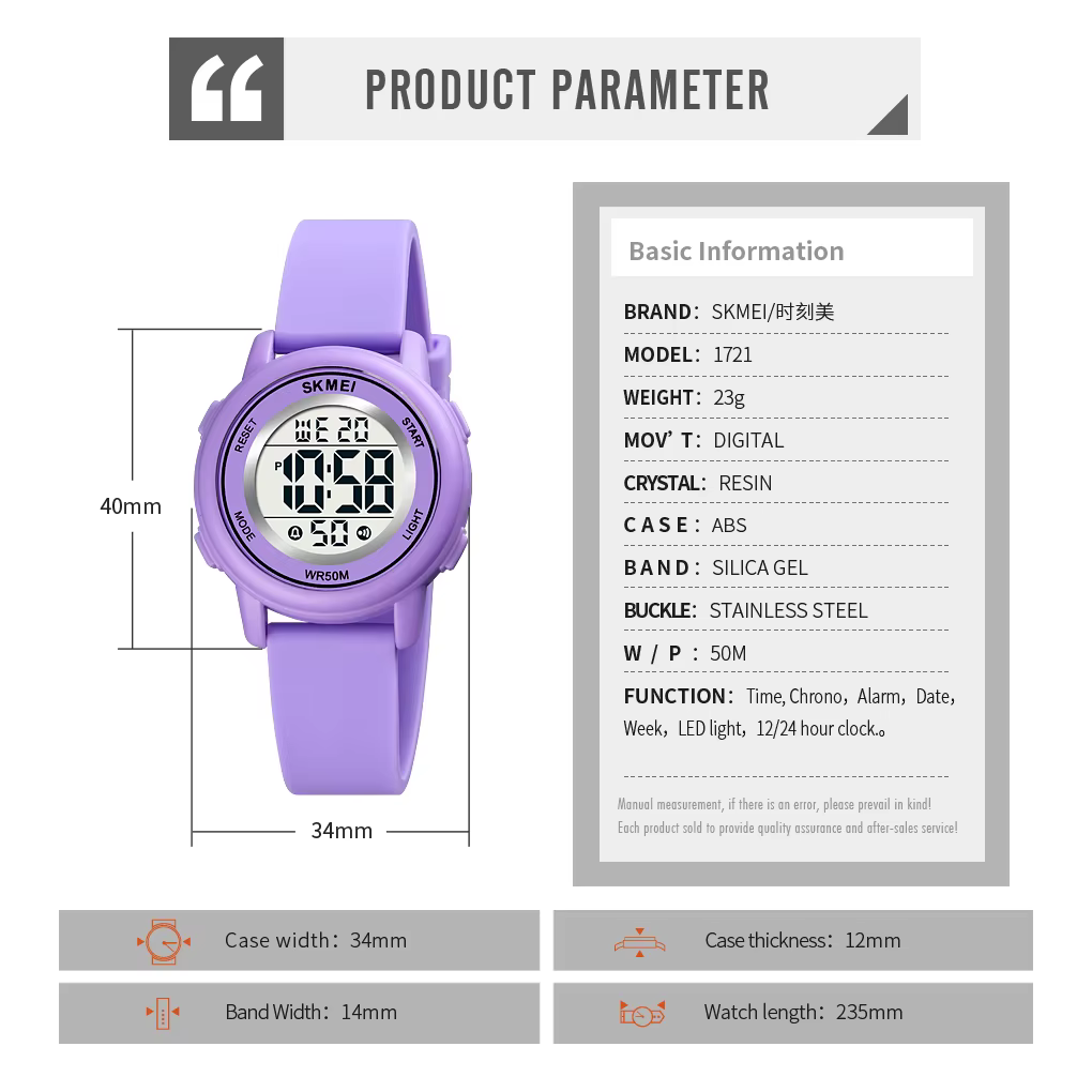 SKMEI 1721 étanche enfant montre électronique garçon fille Sport coloré enfants numérique