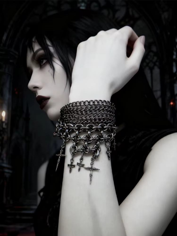 Bracelet multi-chaînes croisées, accessoire de bijoux unisexe pour hommes et femmes, article de mode gothique pardeux