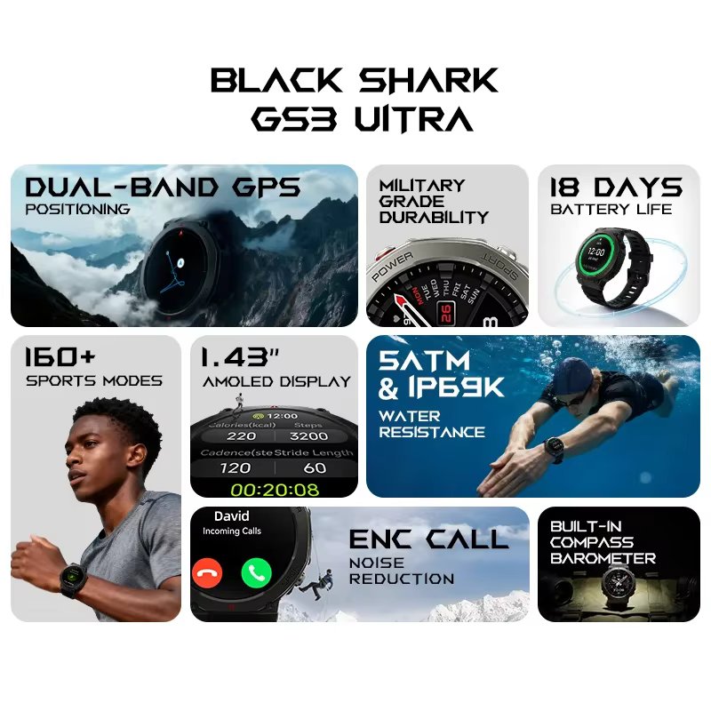 Montre connectée BlackShark GS3 Ultra 2026 équipée d'un GPS double fréquence