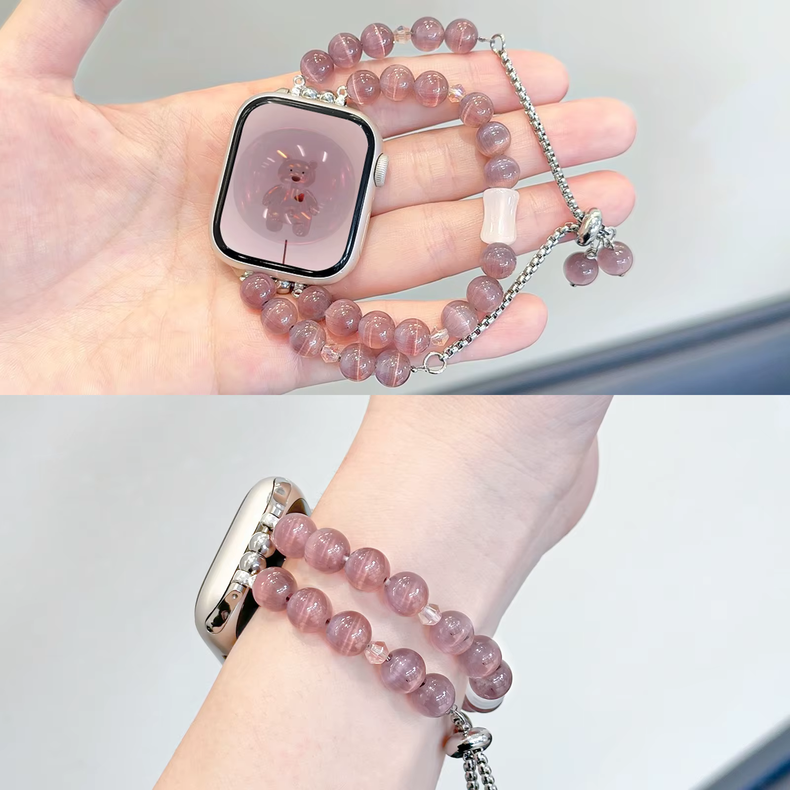 Bracelet à boucle en perles violettes pour Apple Watch S10/11 42mm 46 9 8 7 45/41mm