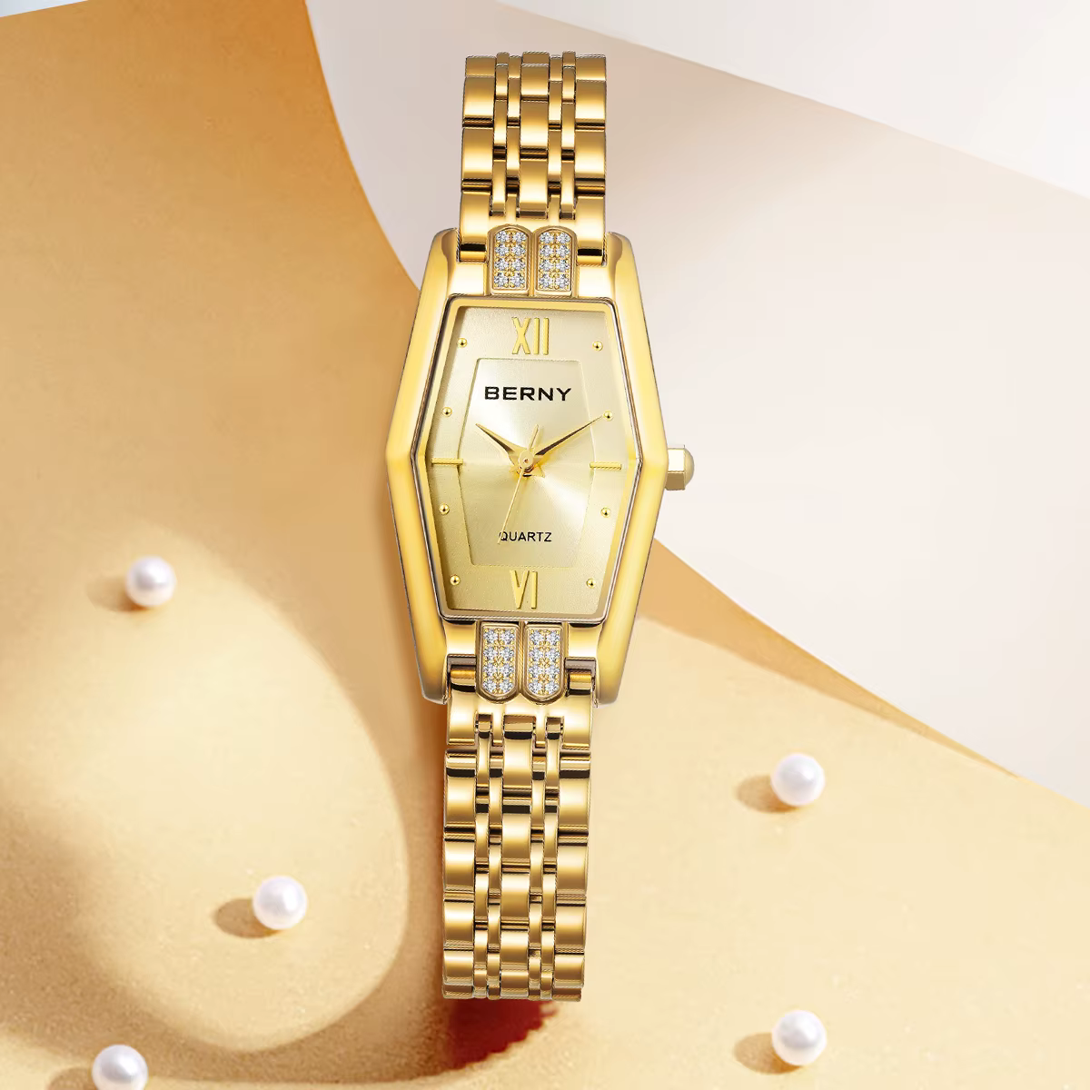 BERNY montres en or pour femmes élégant délicat hexagone dames
