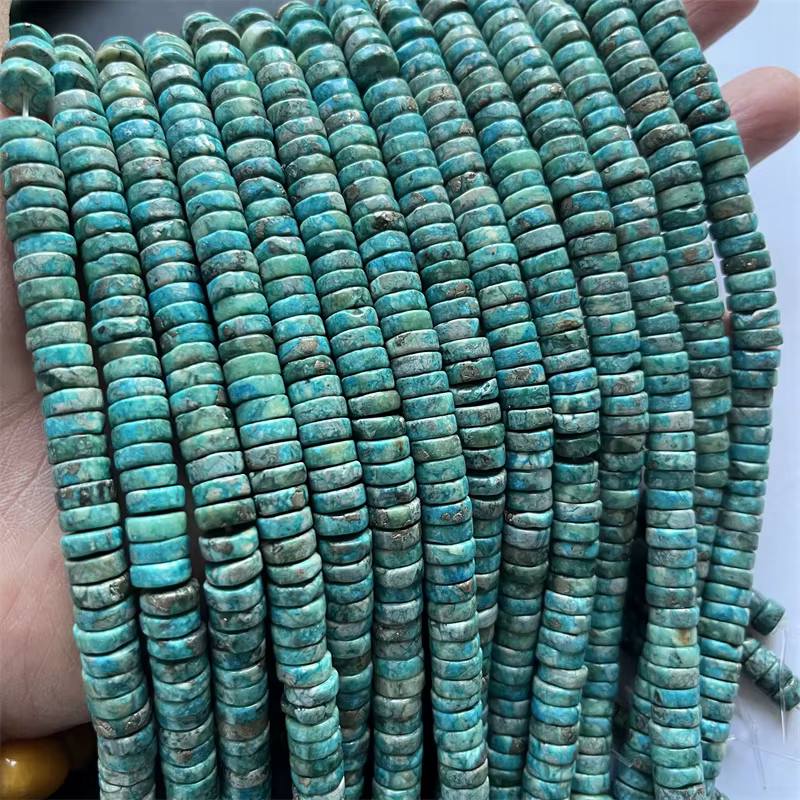Brut 4/6/8MM Heishi Hubei vert bleu argent Turquoise disque pierres précieuses perles de pierre naturelle pour la fabrication de bijoux à bricoler soi-même collier Bracelet