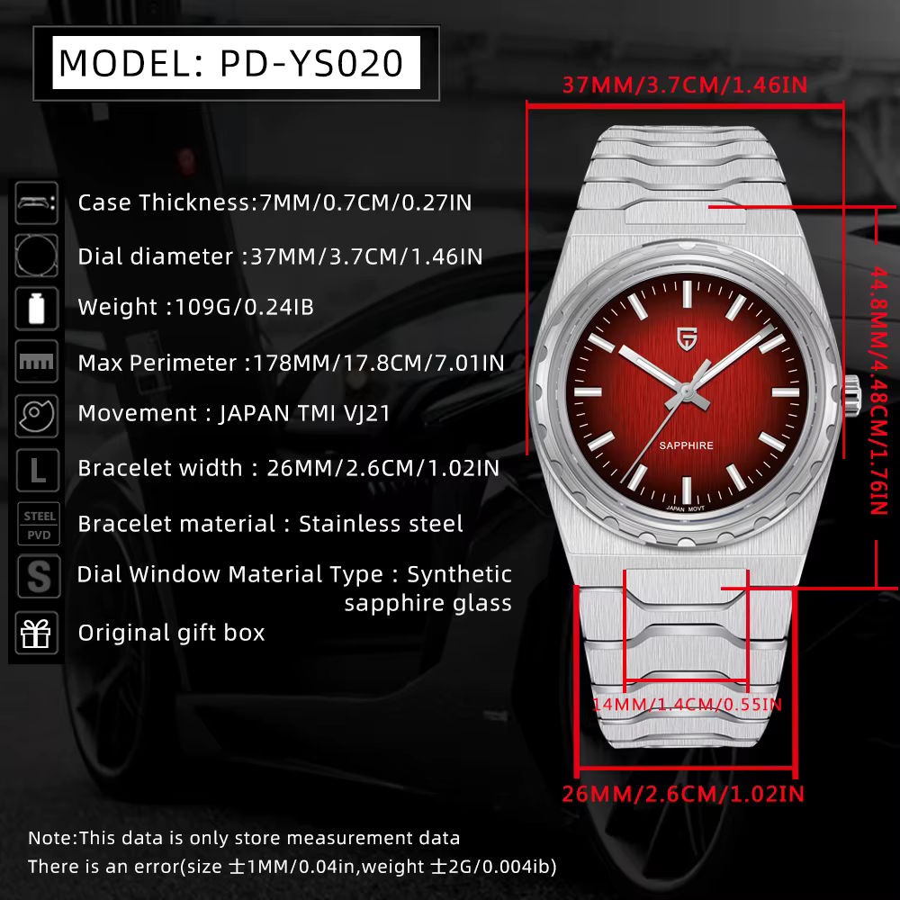 PAGANI DESIGN 2026 Montre de luxe pour homme Édition limitée Mouvement japonais Verre saphir Cadran rouge Acier inoxydable Étanche PDYS020