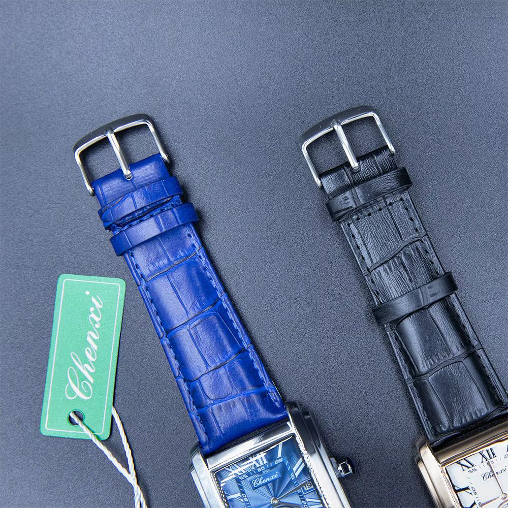 Montre à quartz avec bracelet en cuir pour homme