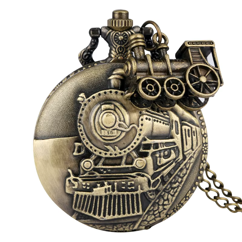 Montre de poche à Quartz avec Train Steampunk classique Vintage