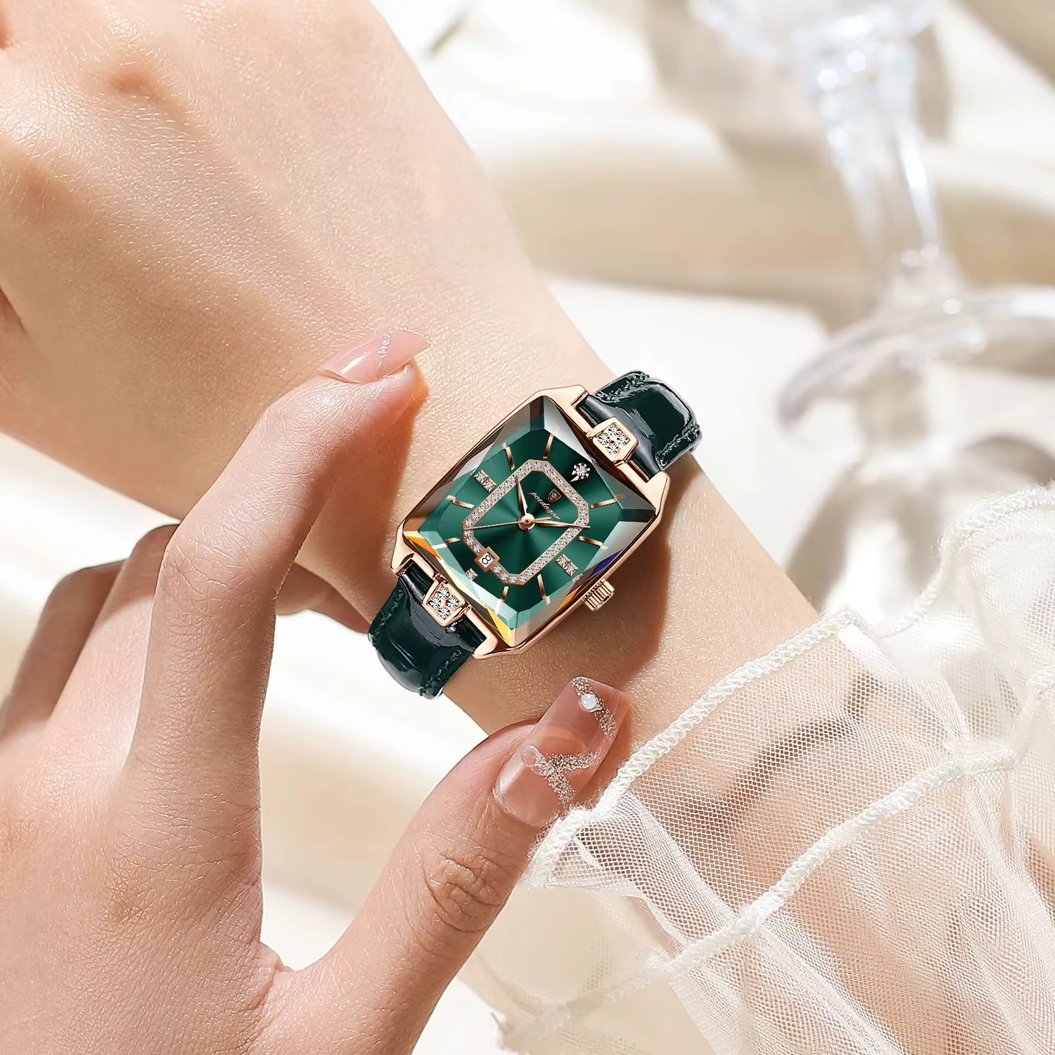 POEDAGAR Rectangle luxe femmes montres étanche Date cuir femme montre élégante mode Quartz