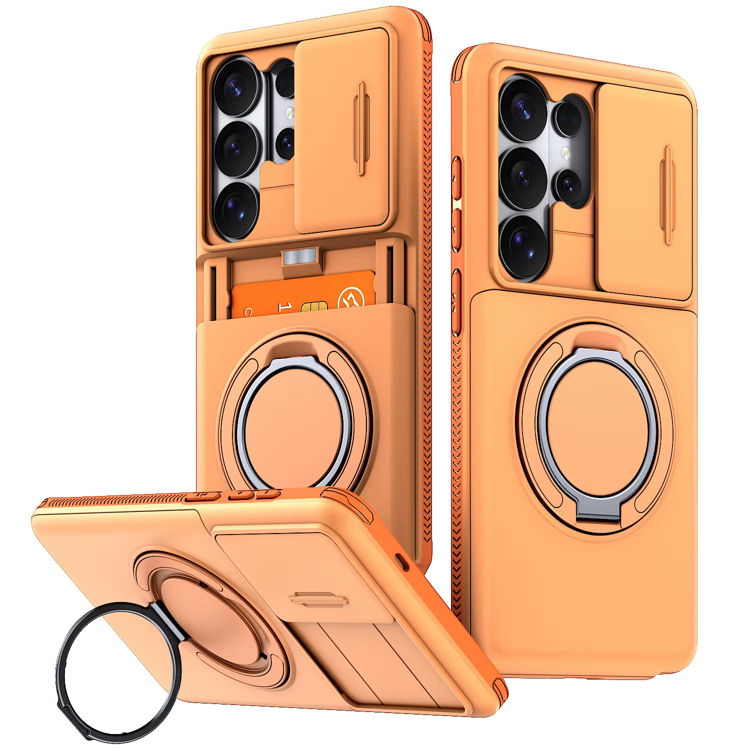Étui de protection robuste pour Samsung Galaxy S26 S25 S24 S23 S22 Ultra Plus S25FE S24FE avec anneau de protection pour caméra coulissante et porte-cartes intégré