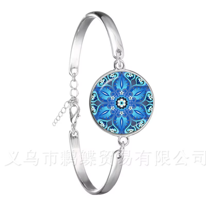 Bracelet Mandala fleur de vie pour femmes, bijoux Cabochon, à motif élégant et complexe, chaîne ronde en verre de 18mm, tendance
