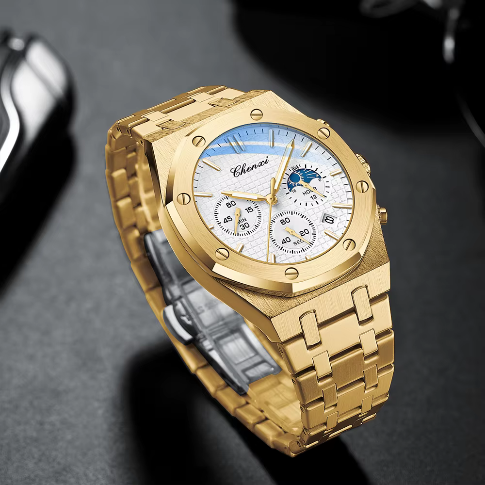 CHENXI Montre De Luxe De Haute Qualité Pour Hommes En Acier Inoxydable Chronographe Montres à Quartz