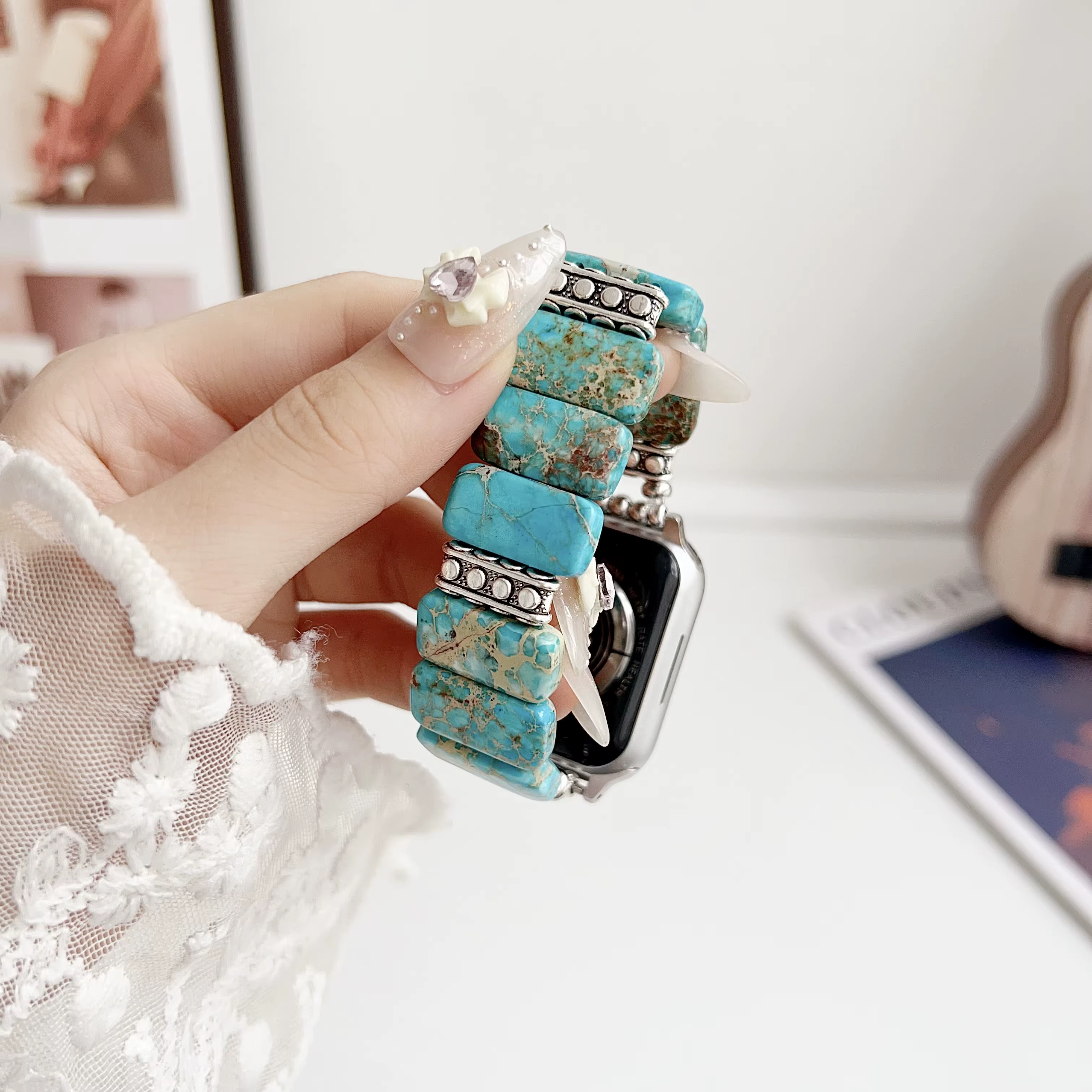Bracelet en pierre élastique élégant pour Apple Watch